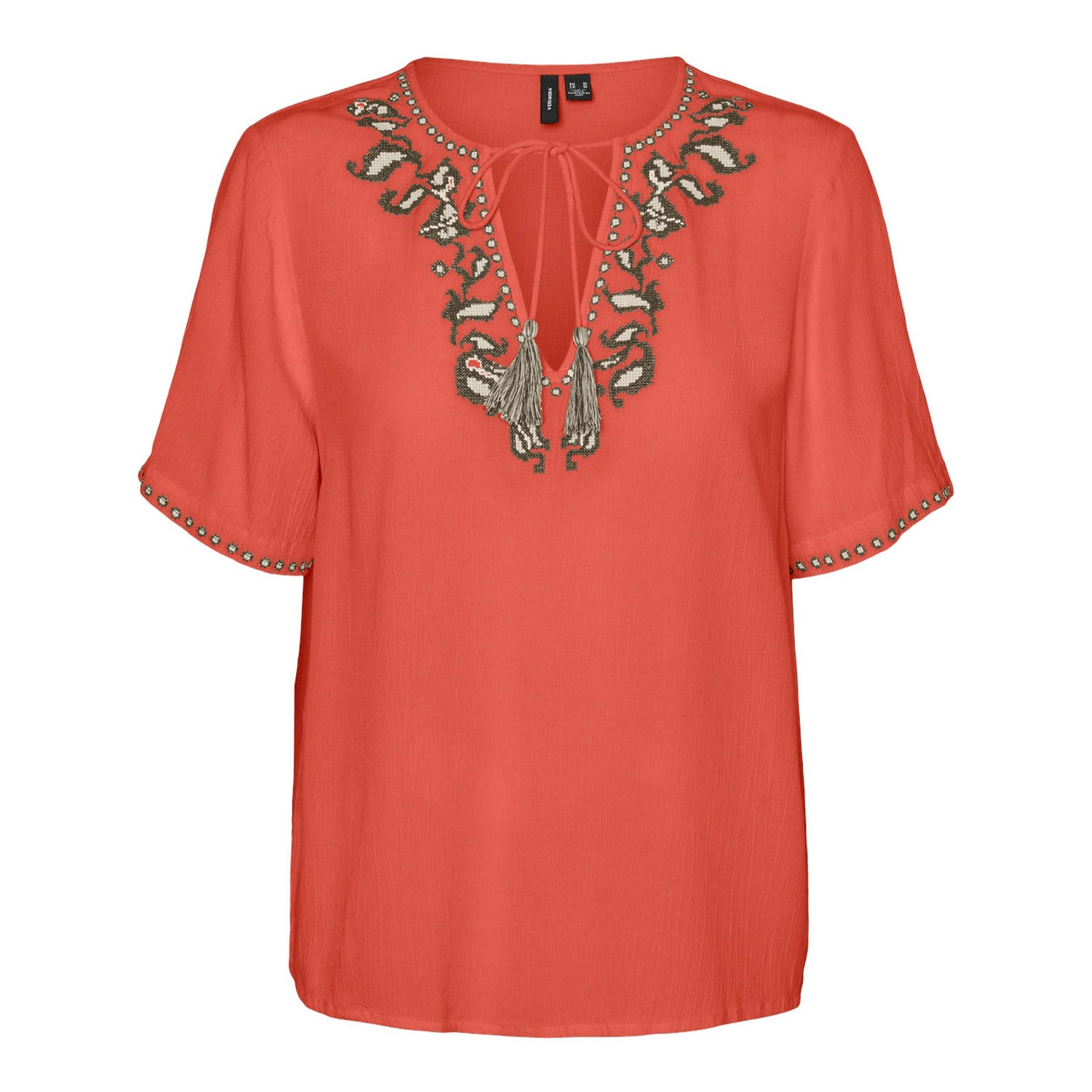 Vero Moda Svella Short Sleeve V-neck Top Rood