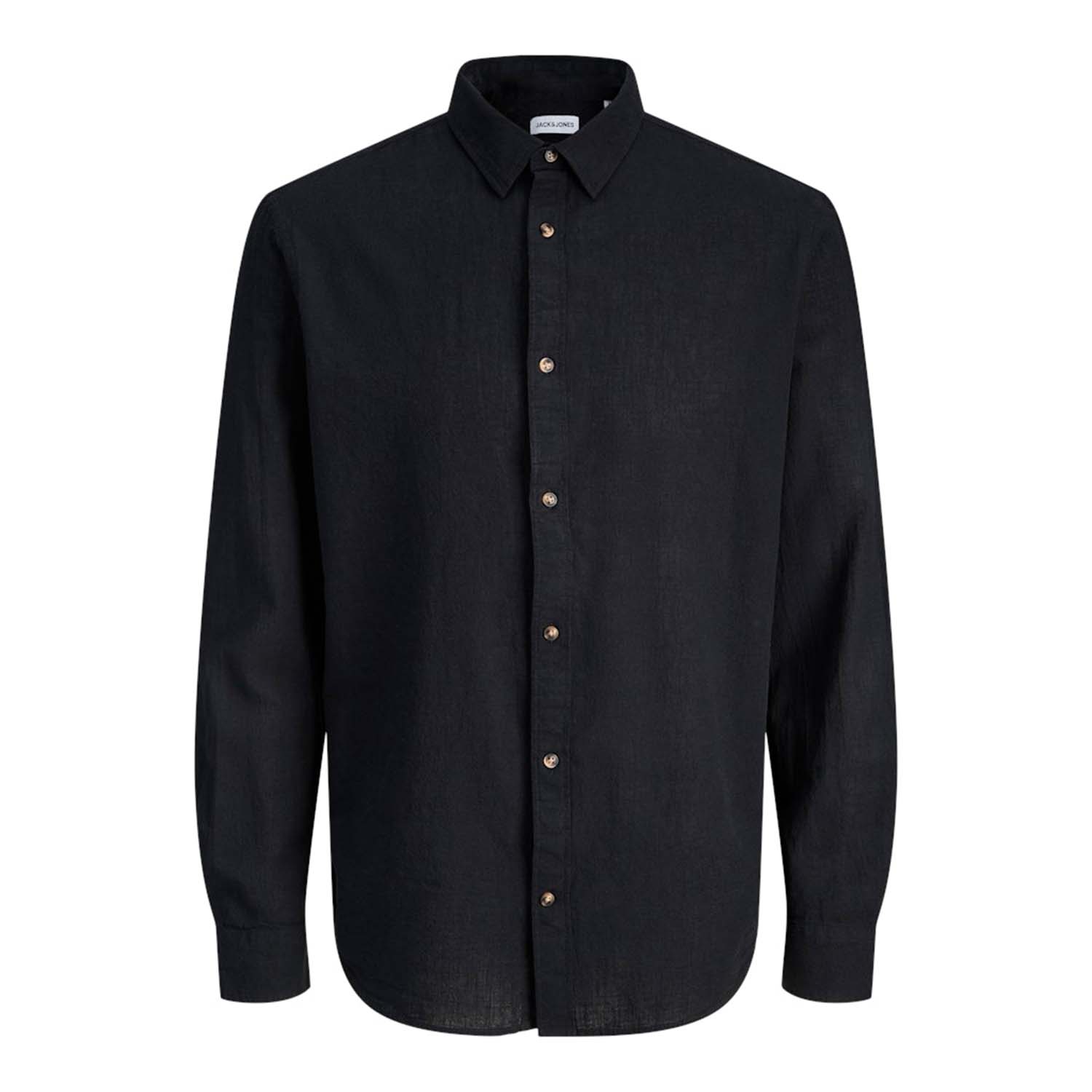 Jack & Jones Linen Blend Long Sleeve Shirt Zwart