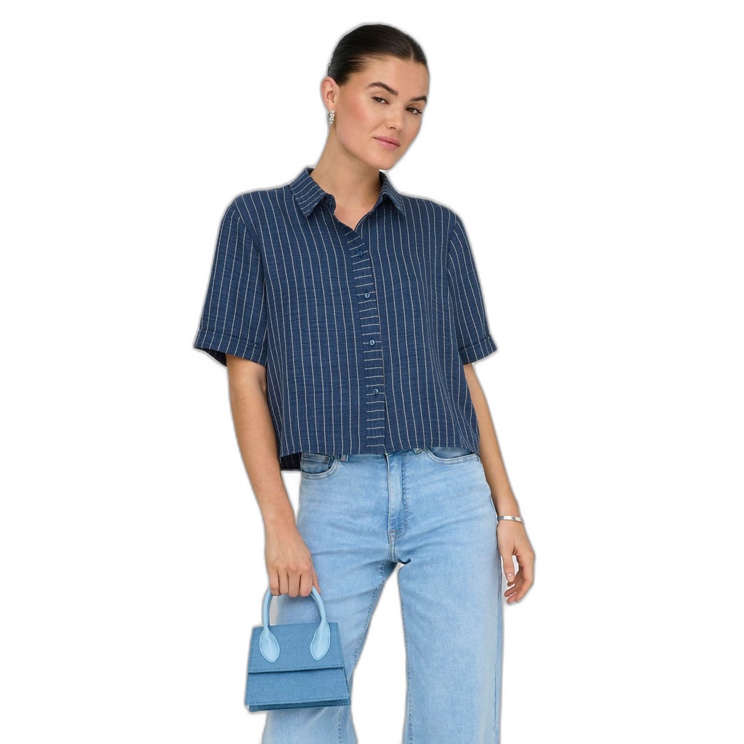 Jacqueline De Yong Power Short Sleeve Shirt Blauw