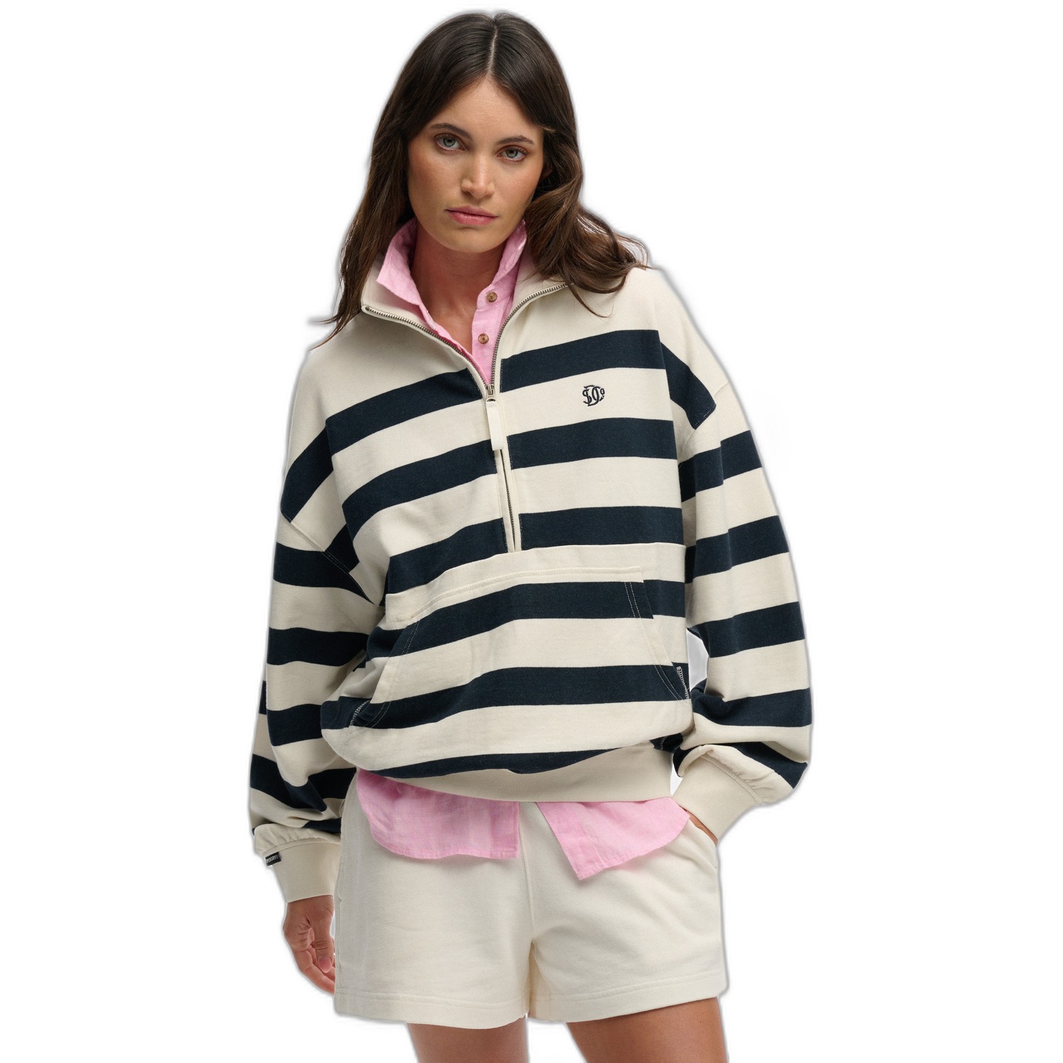 Superdry Studios Stripe Half Zip Sweatshirt Wit