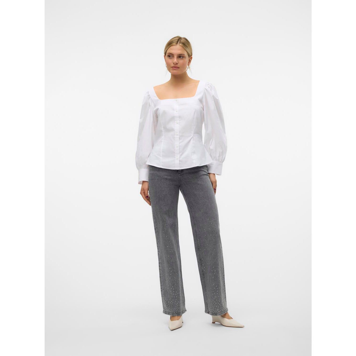 Vero Moda Tessa High Rise Wide Studs Denim Jeans